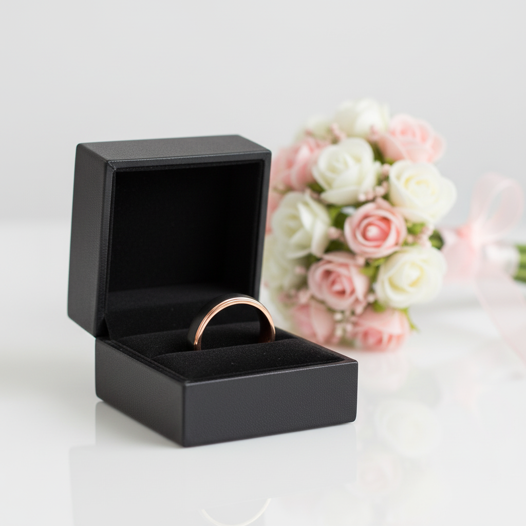 4mm Black with Rose Gold Tungsten Carbide Women's Ring Band-Black Diamonds New York