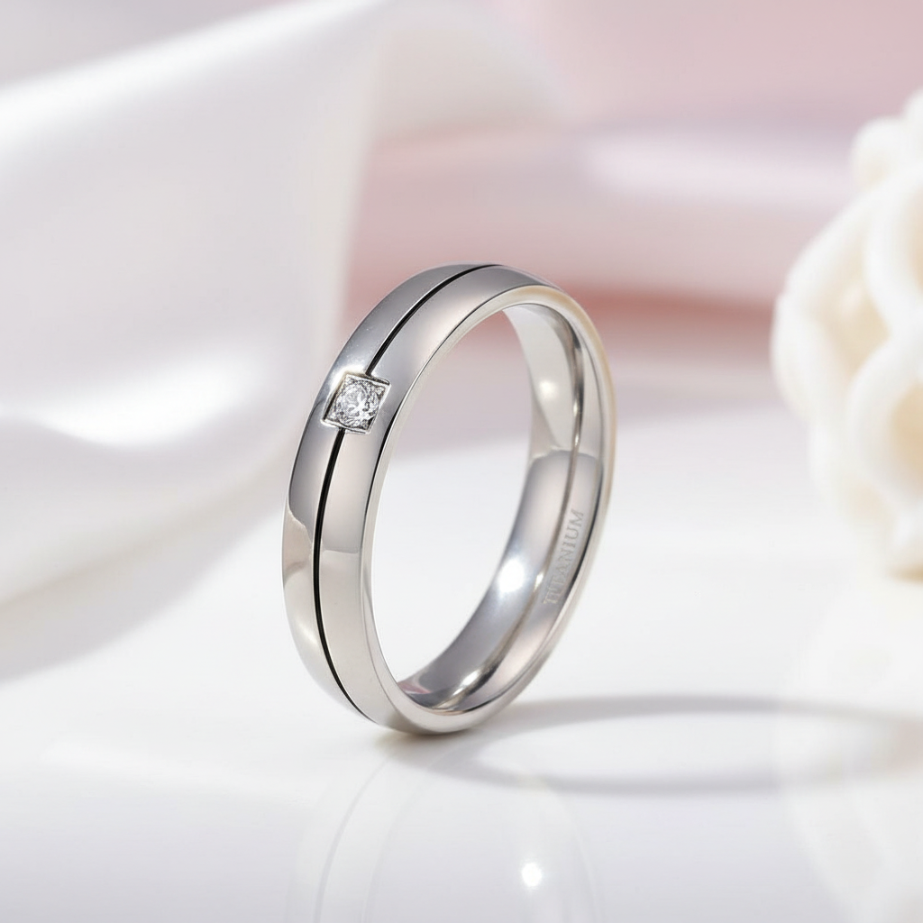 4mm Titanium Wedding Band with Diamond Option-Black Diamonds New York