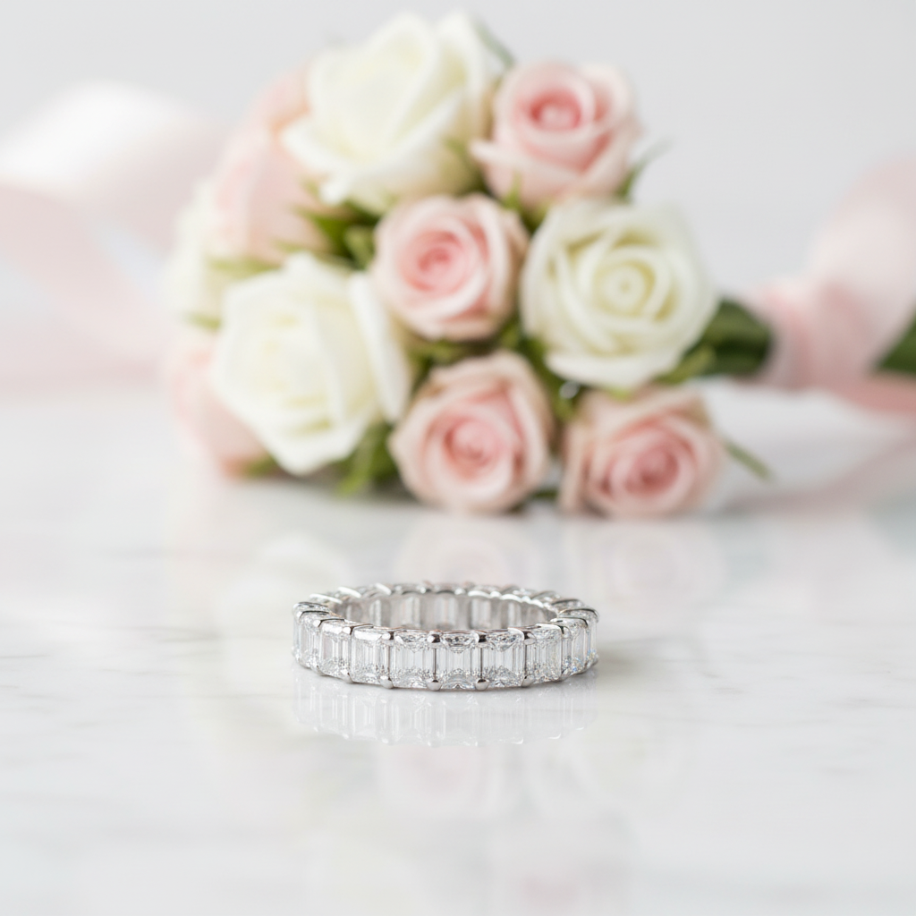 4mm Heart Diamond Option Eternity Wedding Band-Black Diamonds New York