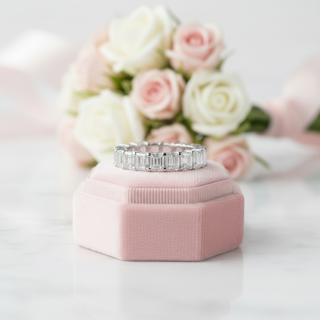 4mm Heart Diamond Eternity Wedding Band