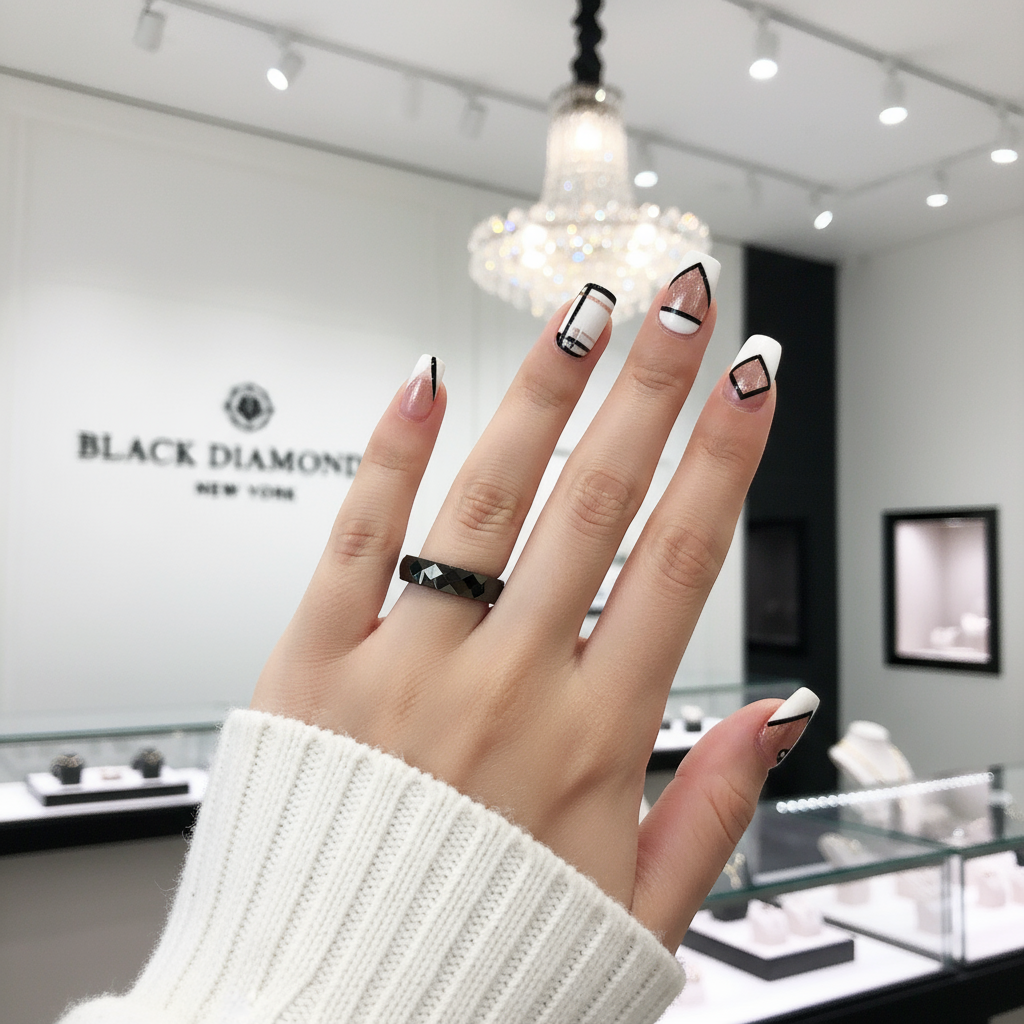 4mm Multi-Faceted Tungsten Wedding Band-Black Diamonds New York