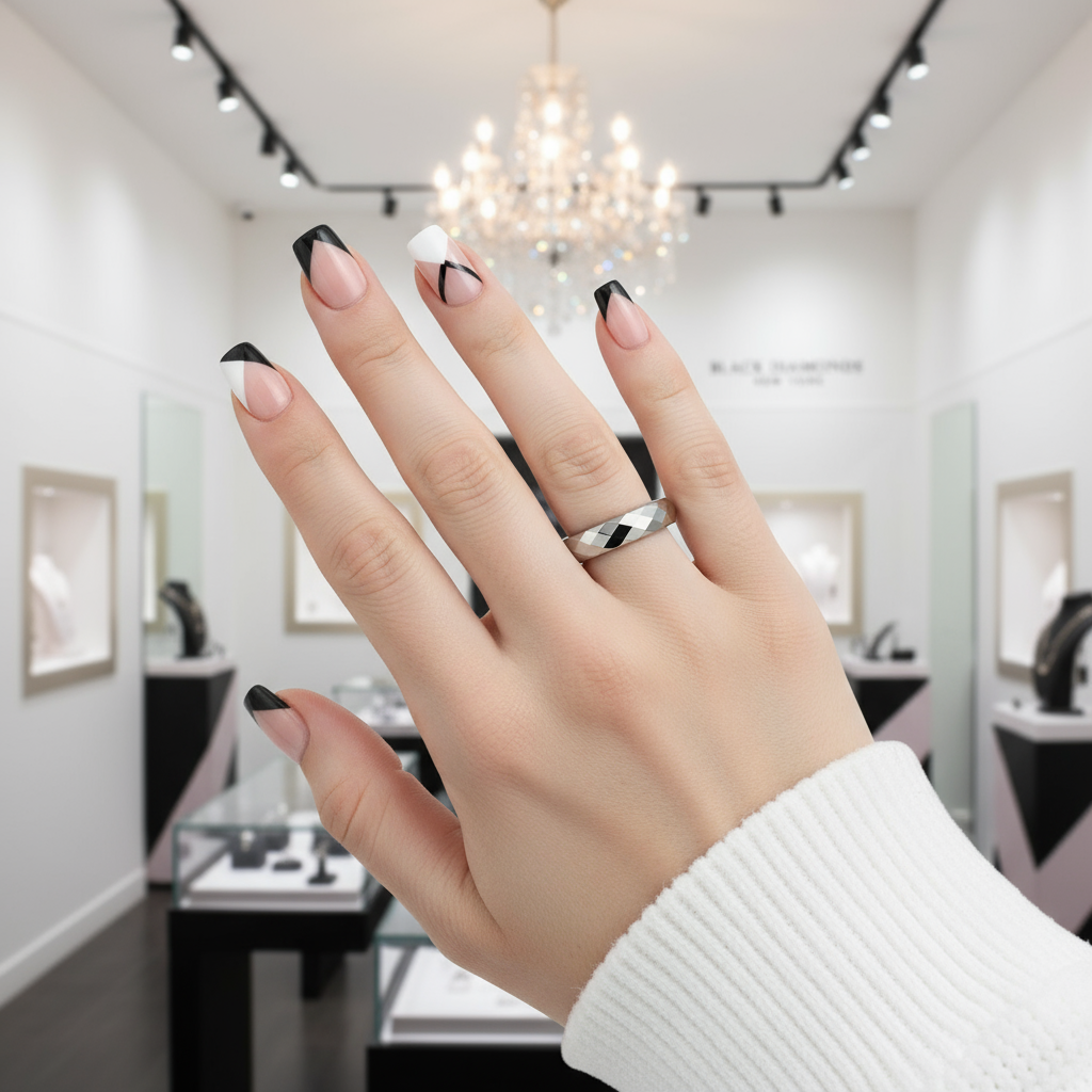 4mm Multi-Faceted Tungsten Wedding Band-Black Diamonds New York