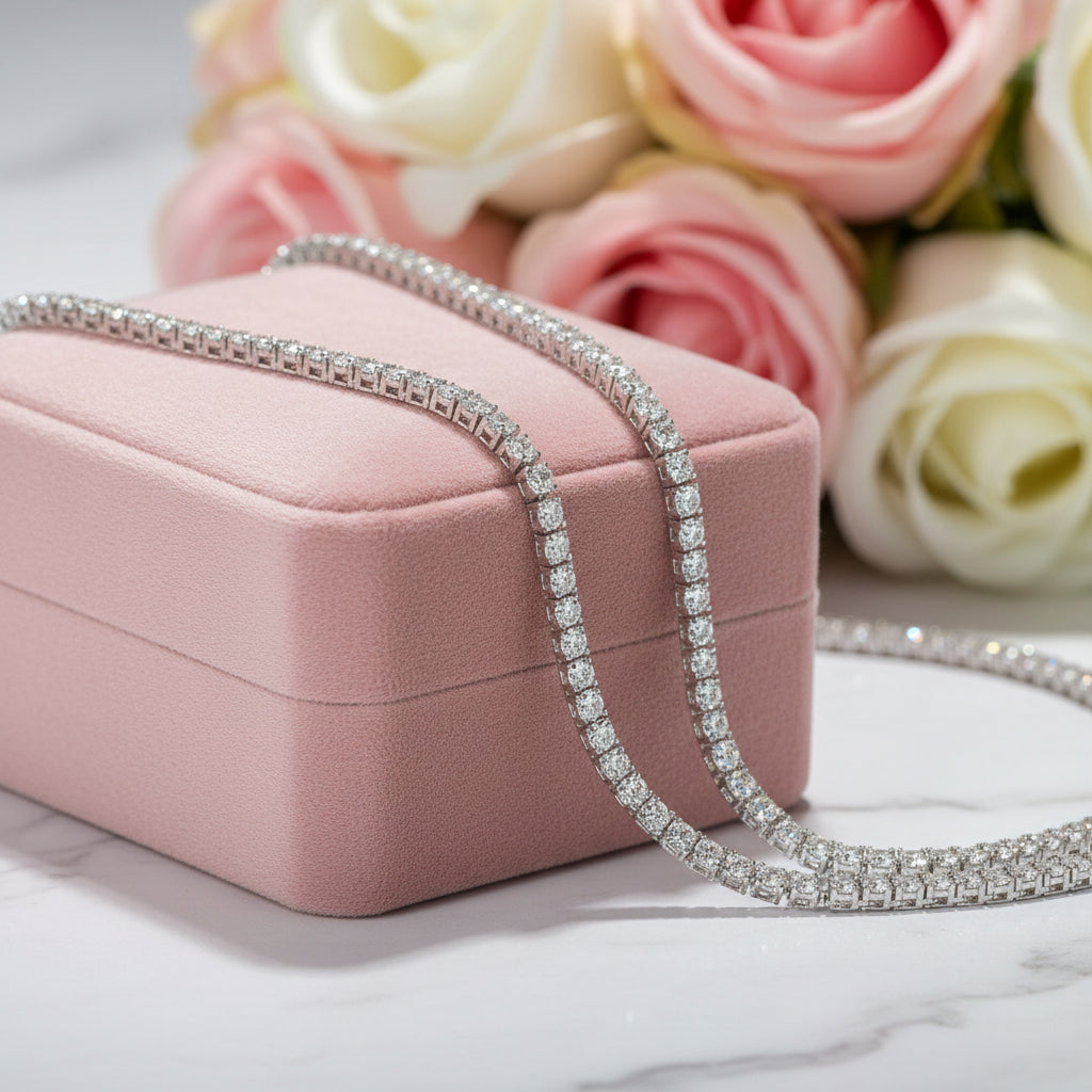 4mm Round Cut Diamond Tennis Necklace-Black Diamonds New York