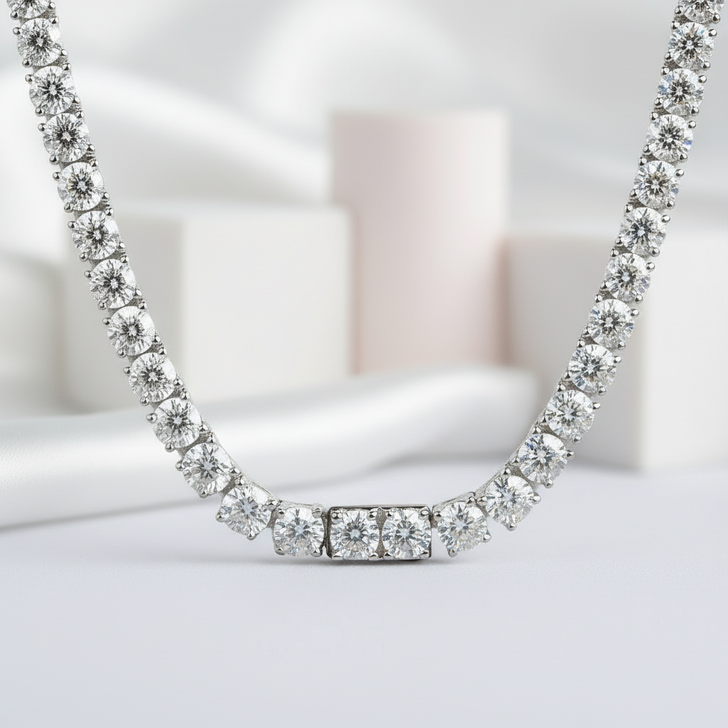 4mm Round Cut Diamond Tennis Necklace-Black Diamonds New York