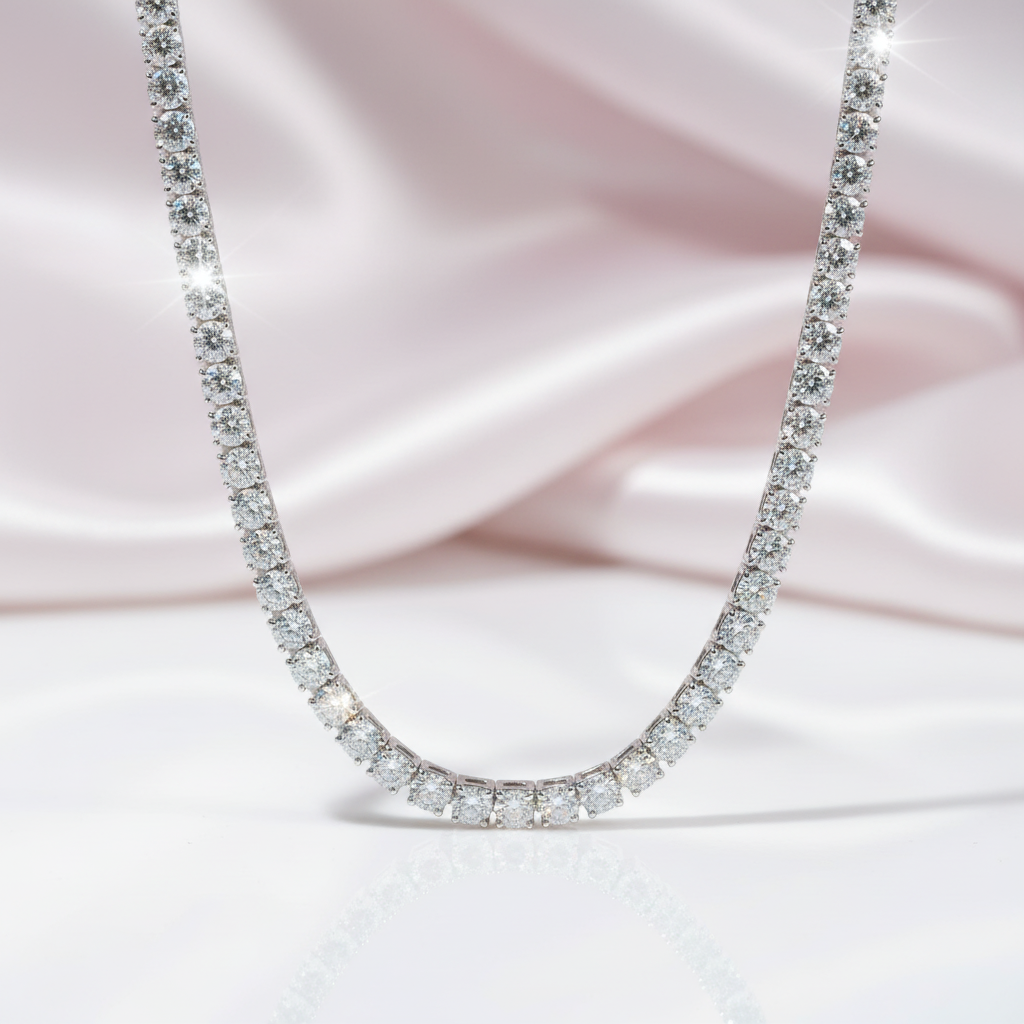 4mm Round Cut Diamond Tennis Necklace-Black Diamonds New York