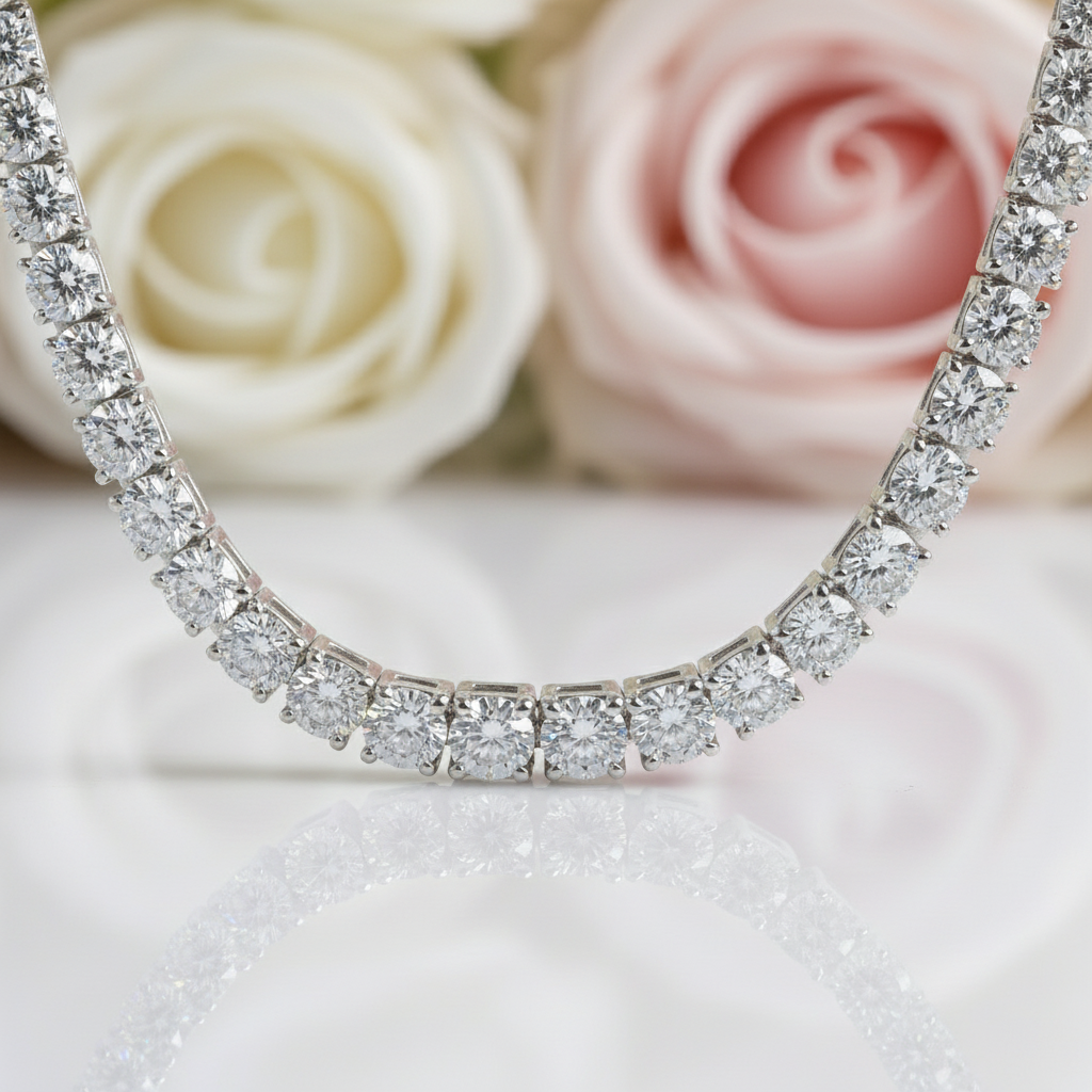 4mm Round Cut Diamond Tennis Necklace-Black Diamonds New York