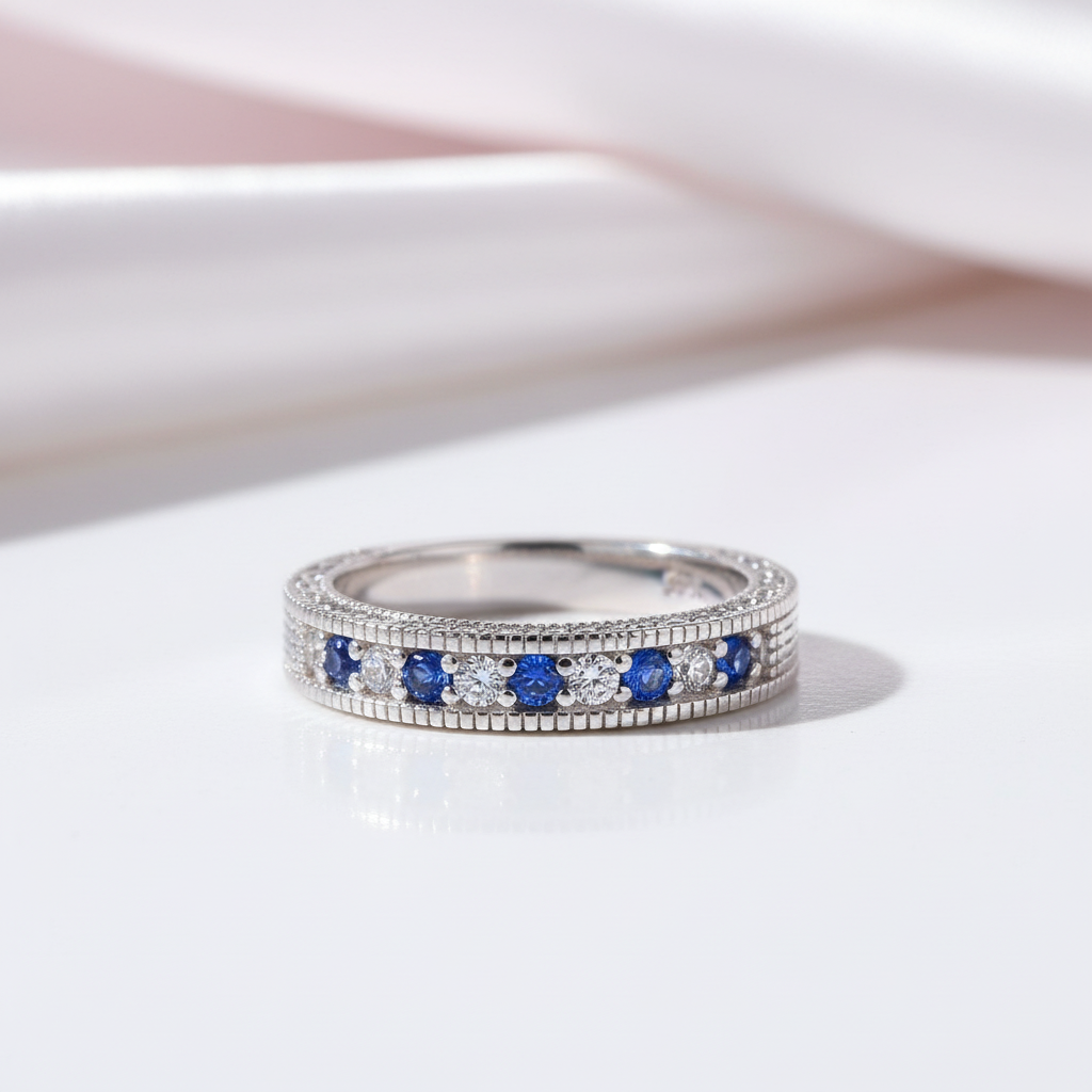 4mm Straight White Blue Diamond Option Band-Black Diamonds New York