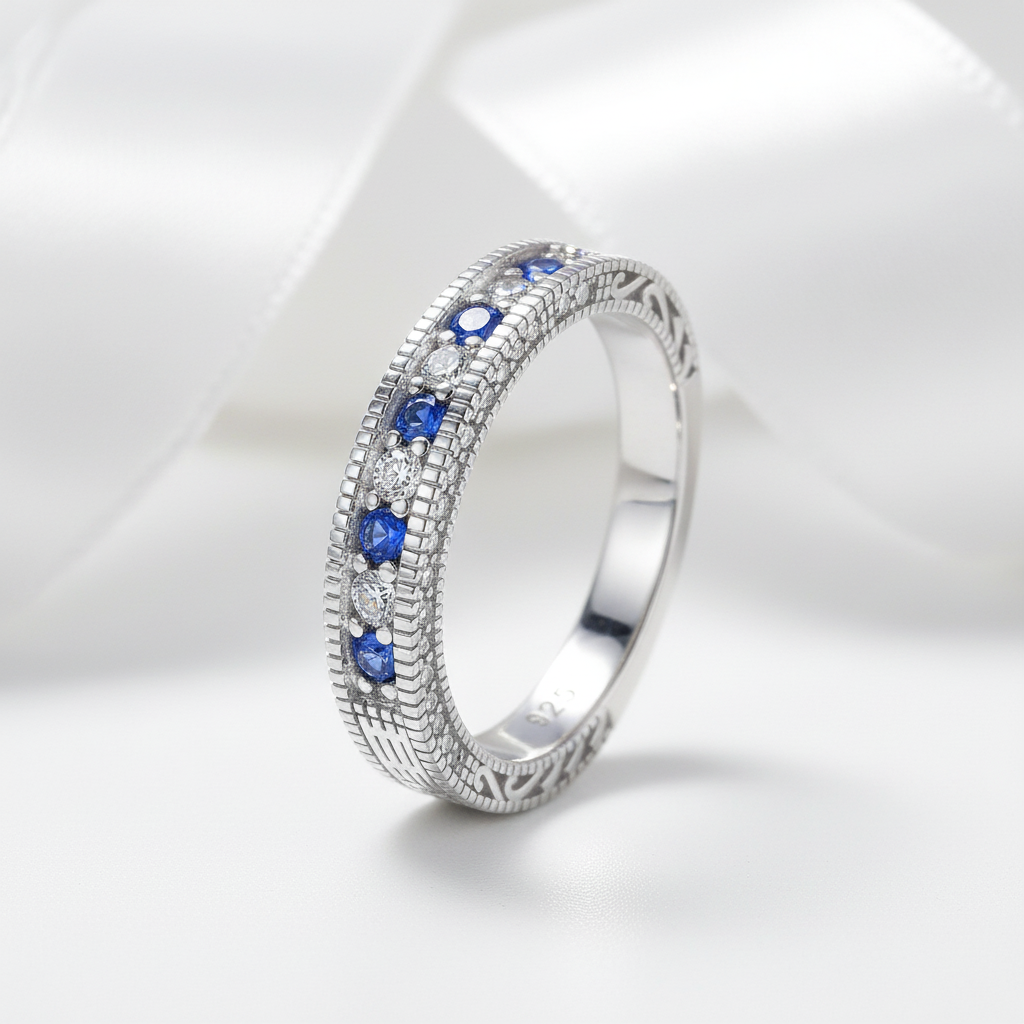 4mm Straight White Blue Diamond Option Band-Black Diamonds New York