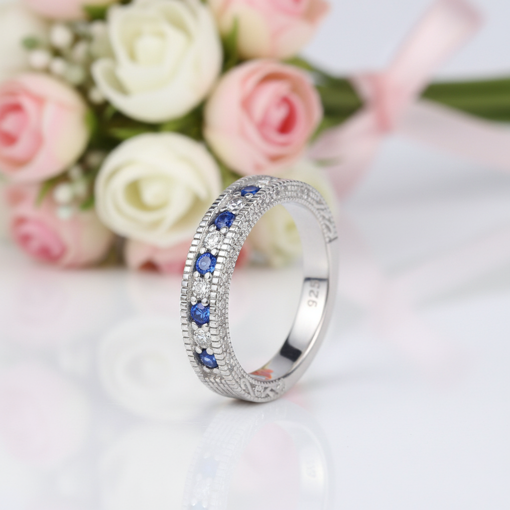 4mm Straight White Blue Diamond Option Band-Black Diamonds New York