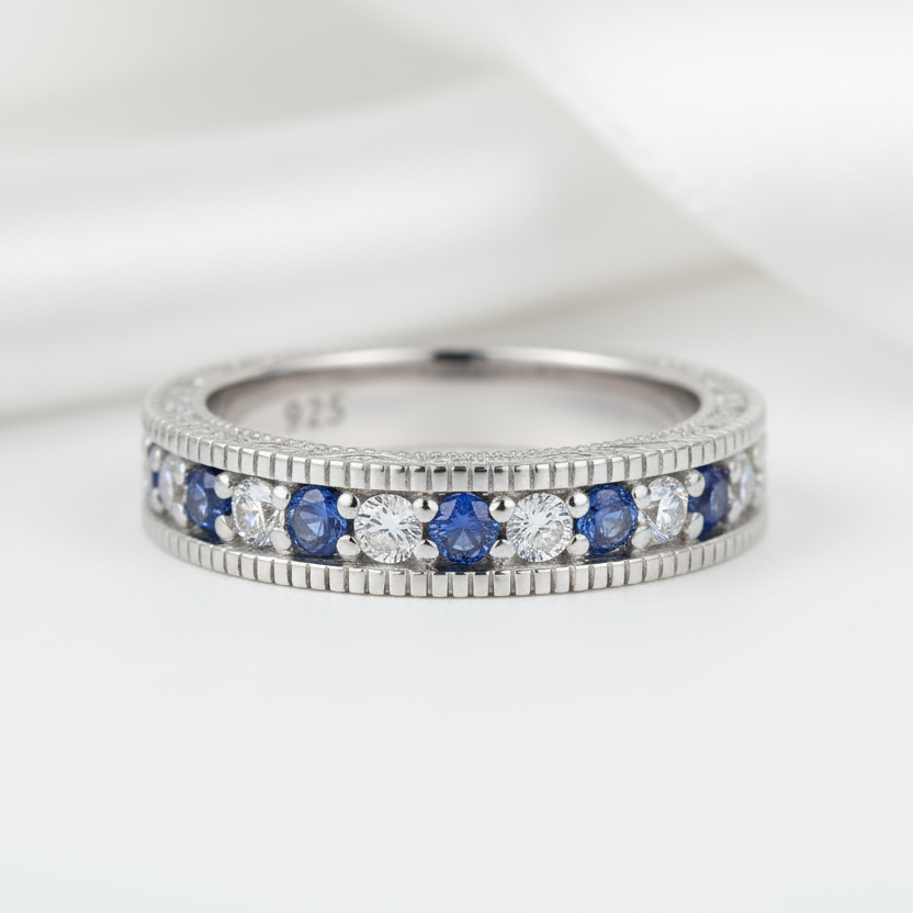 4mm White & Blue Diamond Option Stackable Wedding Band-Black Diamonds New York