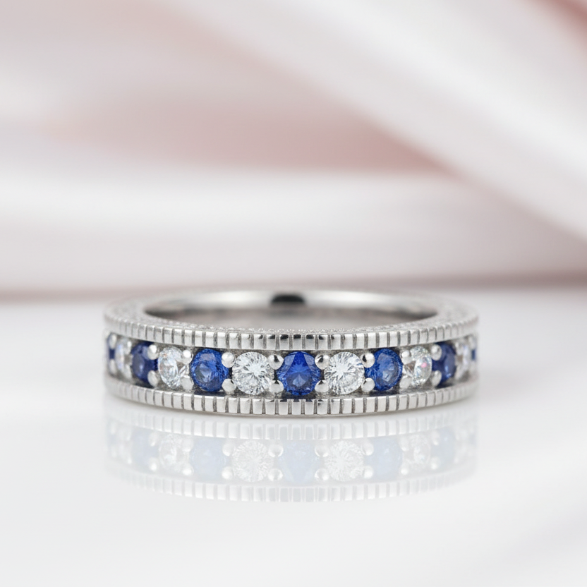 4mm White & Blue Diamond Option Stackable Wedding Band-Black Diamonds New York