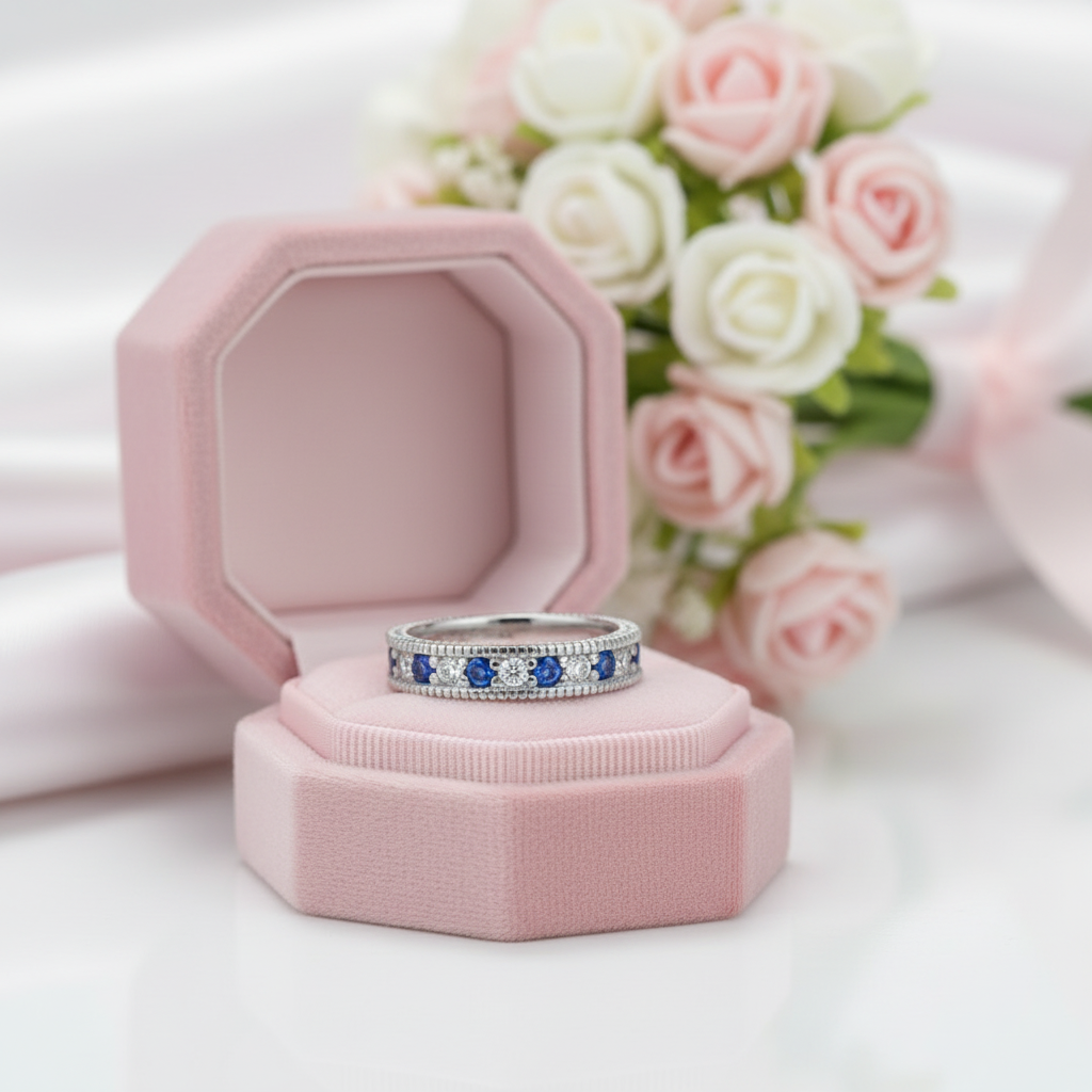 4mm White & Blue Diamond Option Stackable Wedding Band-Black Diamonds New York