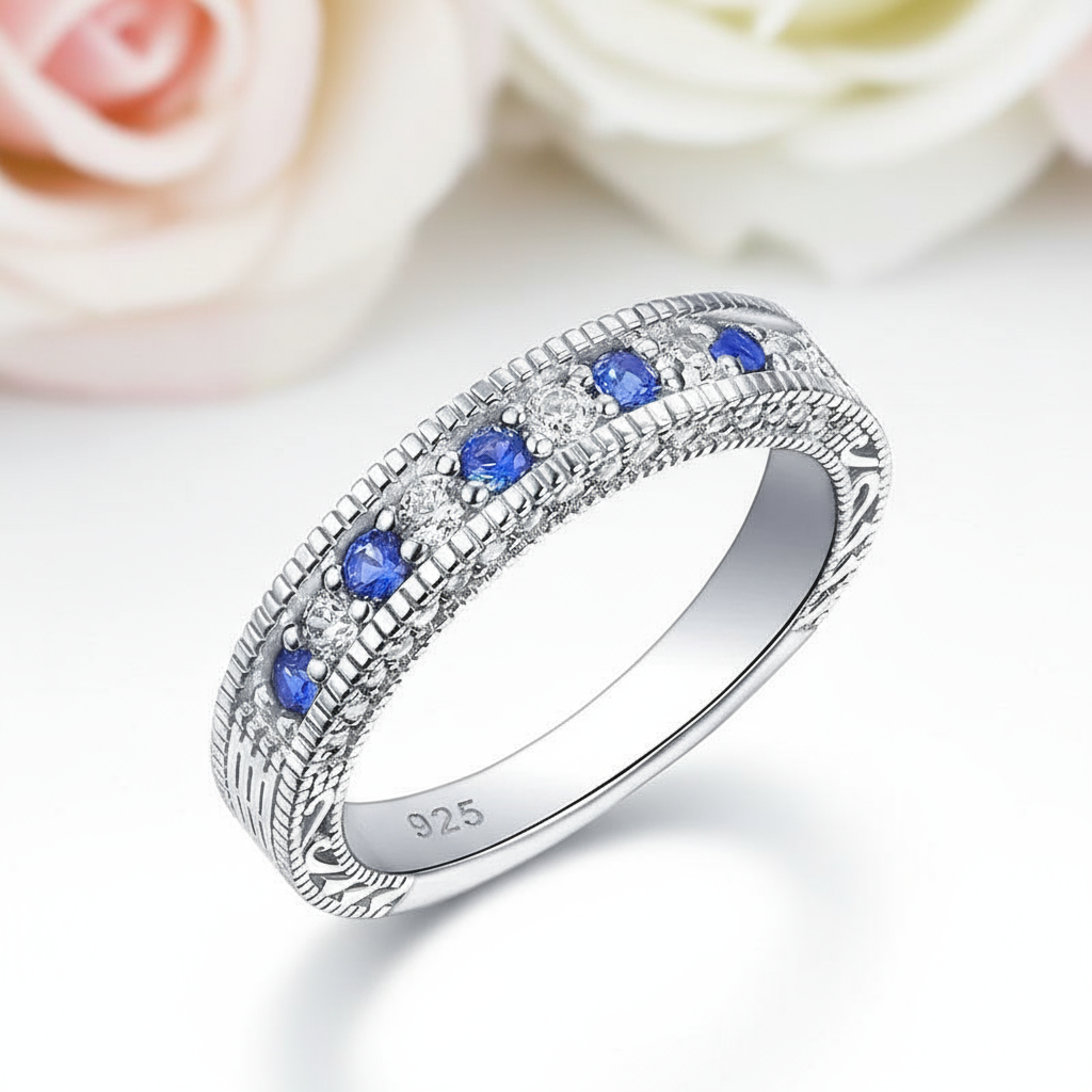 4mm White & Blue Diamond Stackable Wedding Band-Black Diamonds New York