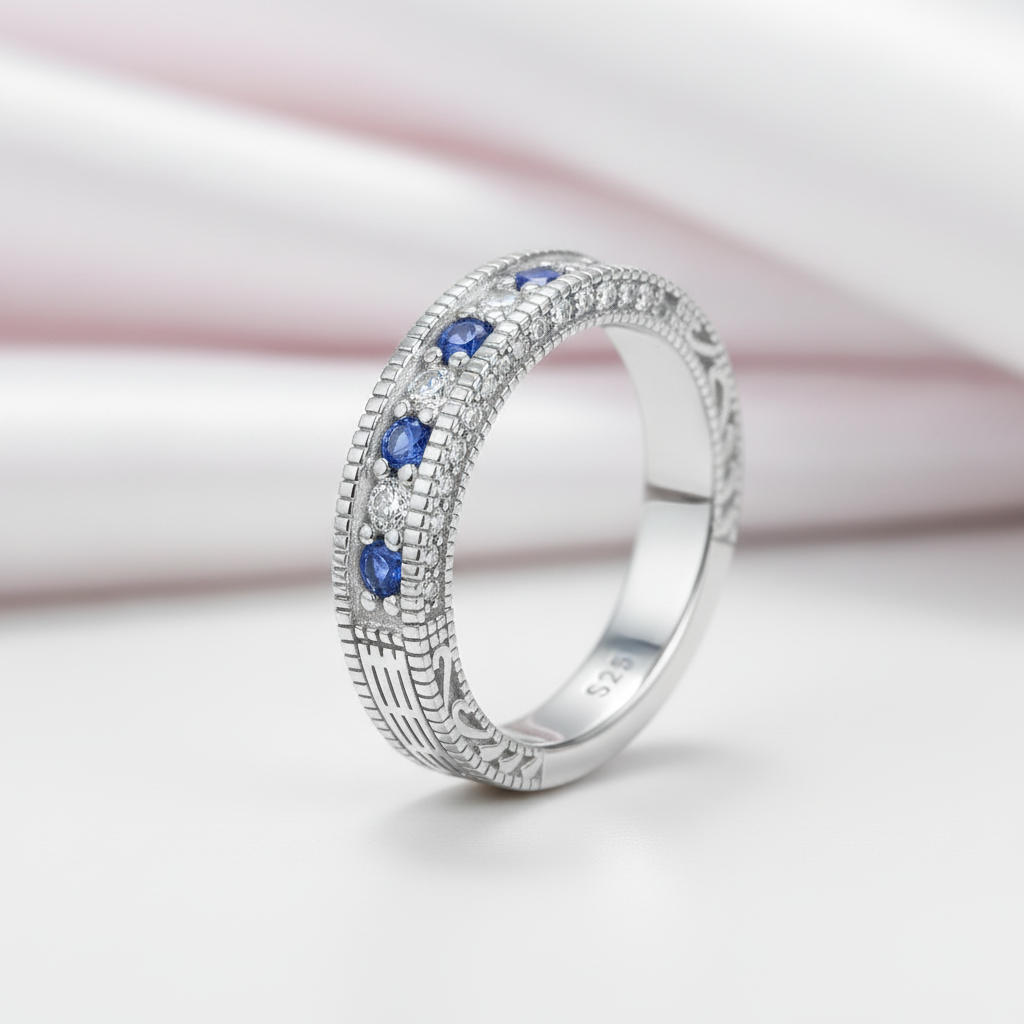 4mm White & Blue Diamond Option Stackable Wedding Band-Black Diamonds New York