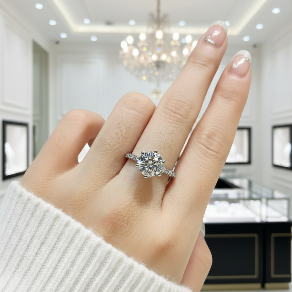 5 Carat Round Cut Diamond Engagement Ring-Black Diamonds New York