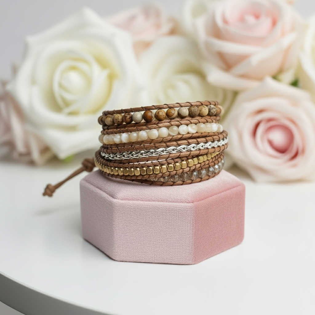 5 Wraps Handmade Natural Jasper Bohemian Bracelet-Black Diamonds New York