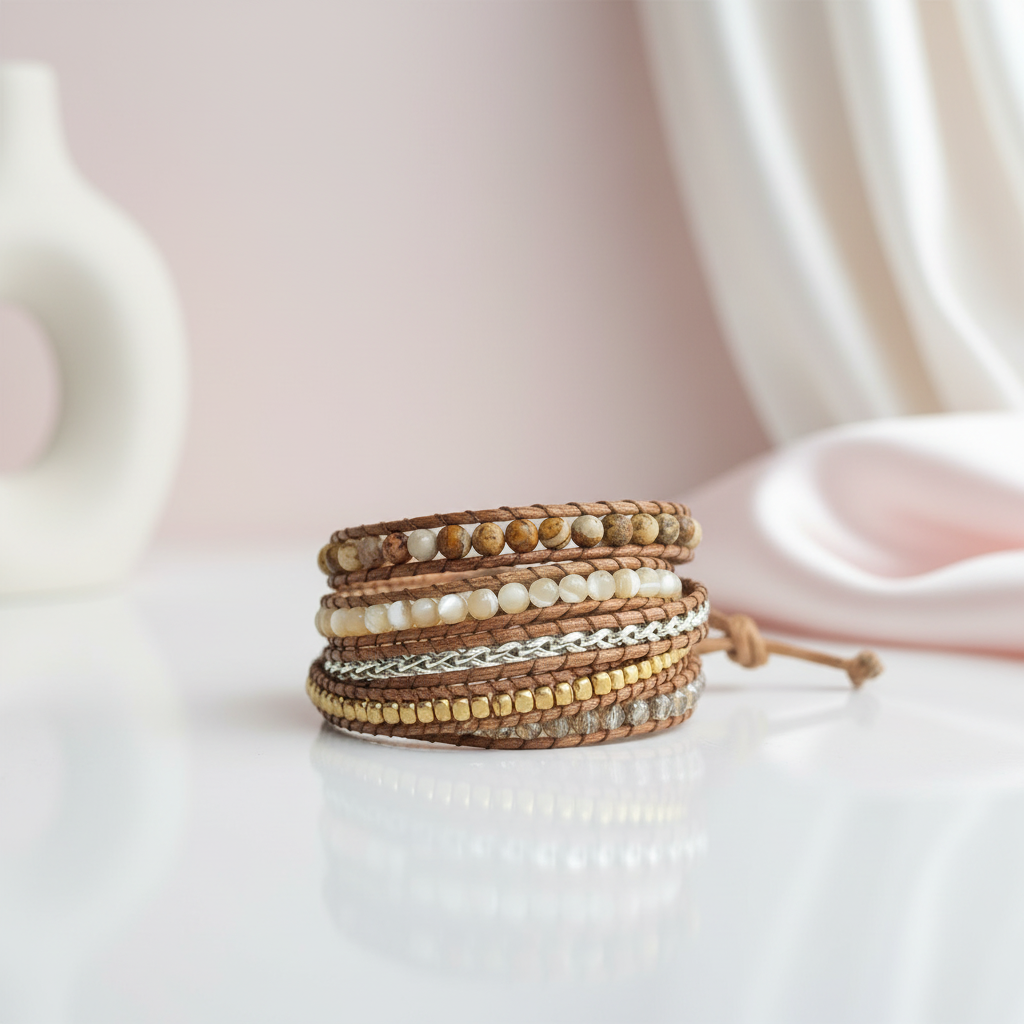 5 Wraps Handmade Natural Jasper Bohemian Bracelet-Black Diamonds New York