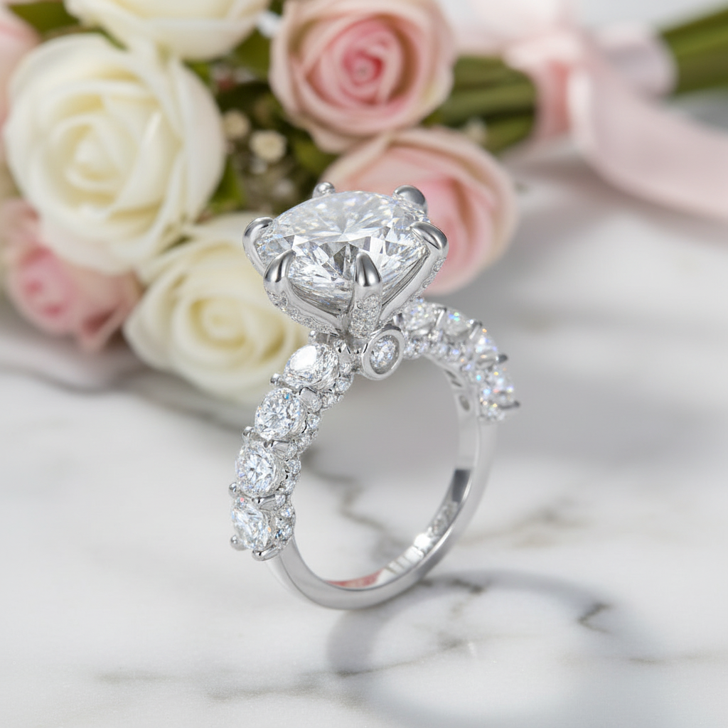 5.0 Ct Hundred Face Cut Diamond Option Engagement Ring-Black Diamonds New York