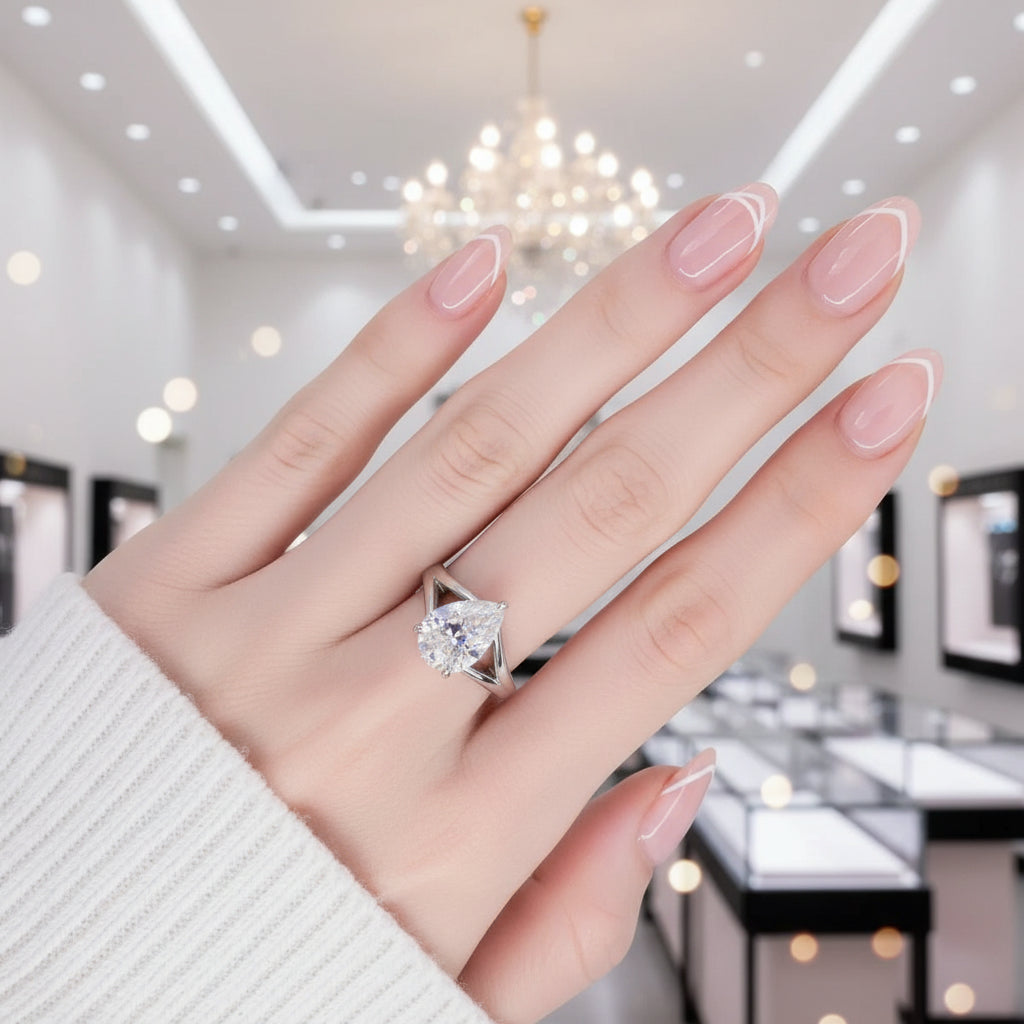 5.0 Ct Pear Cut Diamond Option Solitaire Engagement Ring-Black Diamonds New York