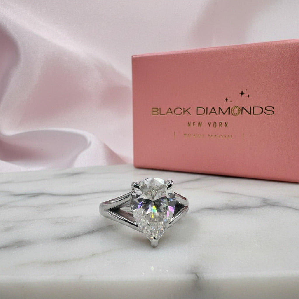 5.0 Ct Pear Cut Diamond Option Solitaire Engagement Ring-Black Diamonds New York