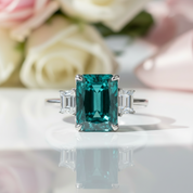 5.0ct Three-Stone Paraiba Tourmaline Radiant Cut Engagement Ring-Black Diamonds New York