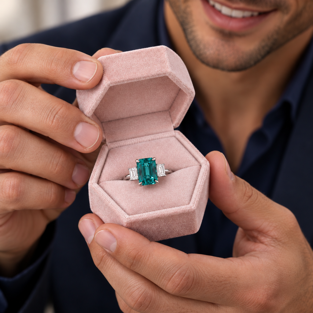 5.0ct Three-Stone Paraiba Tourmaline Radiant Cut Engagement Ring