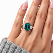 5.0ct Three-Stone Paraiba Tourmaline Radiant Cut Engagement Ring-Black Diamonds New York