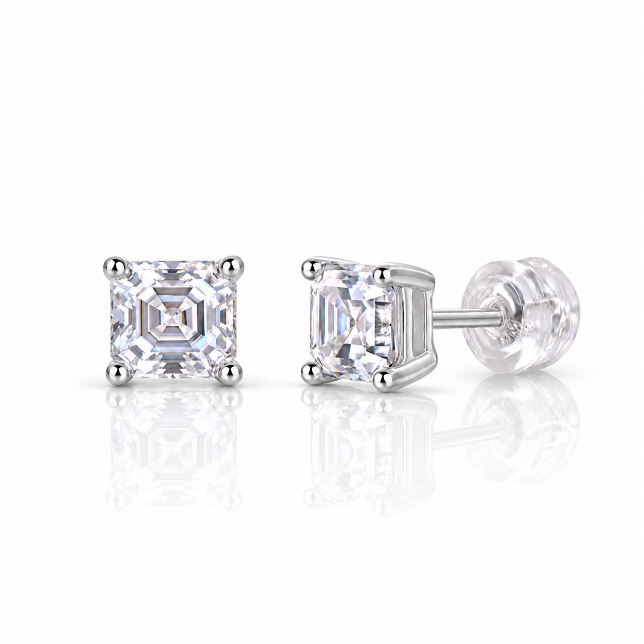 5.5mm Asscher Cut Diamond Option Stud Earrings-Black Diamonds New York