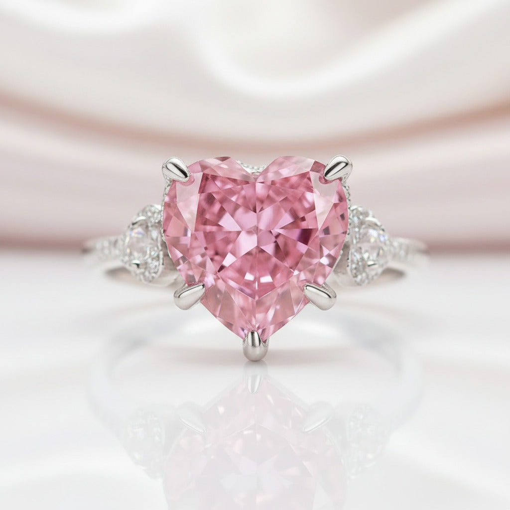 5.0 CT Pink Heart Cut Simulated Diamonds Engagement Ring-Black Diamonds New York