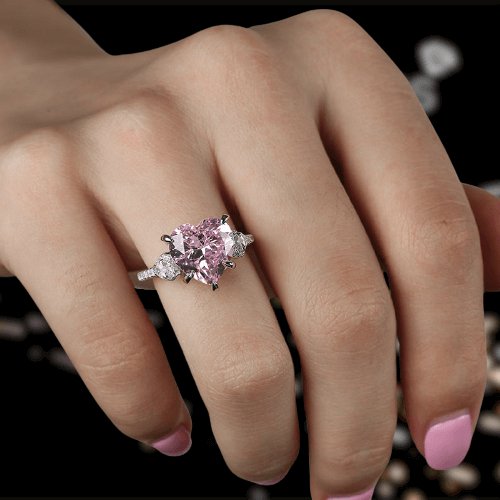 Flash Sale- 5.0 CT Pink Heart Cut Sona Simulated Diamonds Engagement Ring-Black Diamonds New York