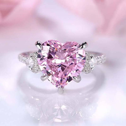 Flash Sale- 5.0 CT Pink Heart Cut Simulated Diamonds Engagement Ring-Black Diamonds New York