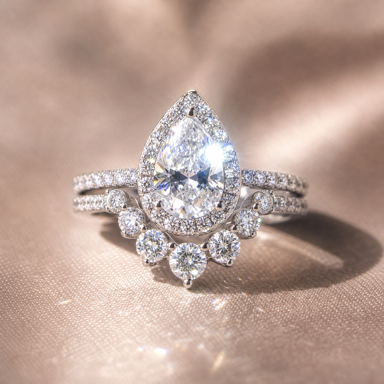 2.7Ct Halo Pear Cut Diamond Option Engagement Ring Set-Black Diamonds New York