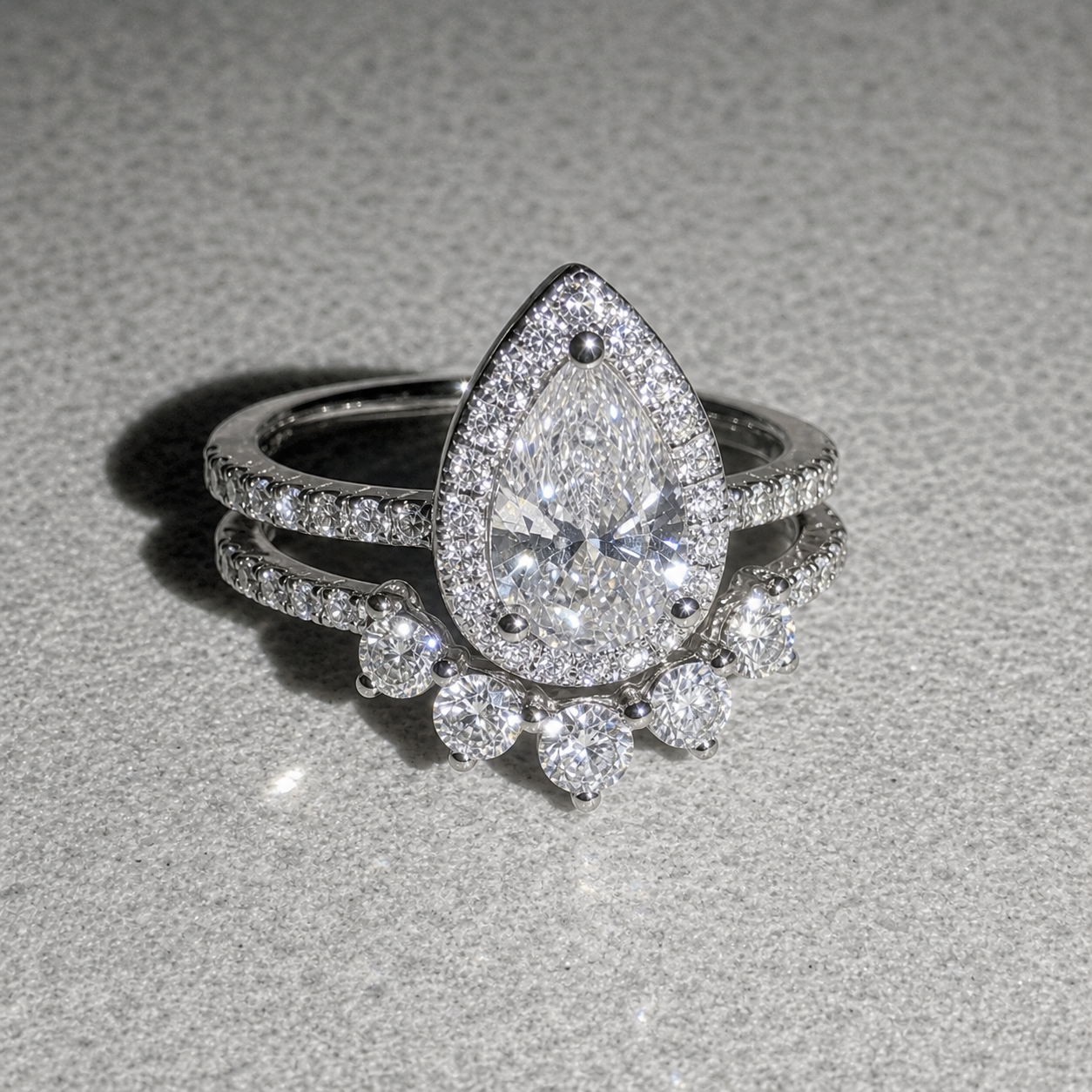 2.7Ct Halo Pear Cut Diamond Option Engagement Ring Set-Black Diamonds New York