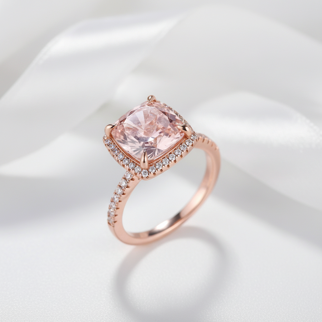 5.0ct Cushion Cut Diamond Pink Halo Engagement Ring-Black Diamonds New York