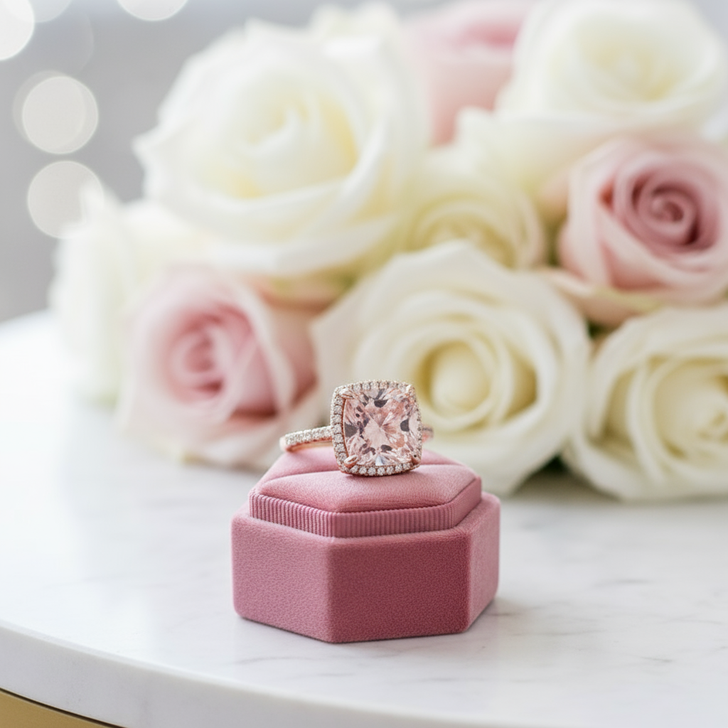 5.0ct Pink Cushion Cut Diamond Option Halo Engagement Ring-Black Diamonds New York