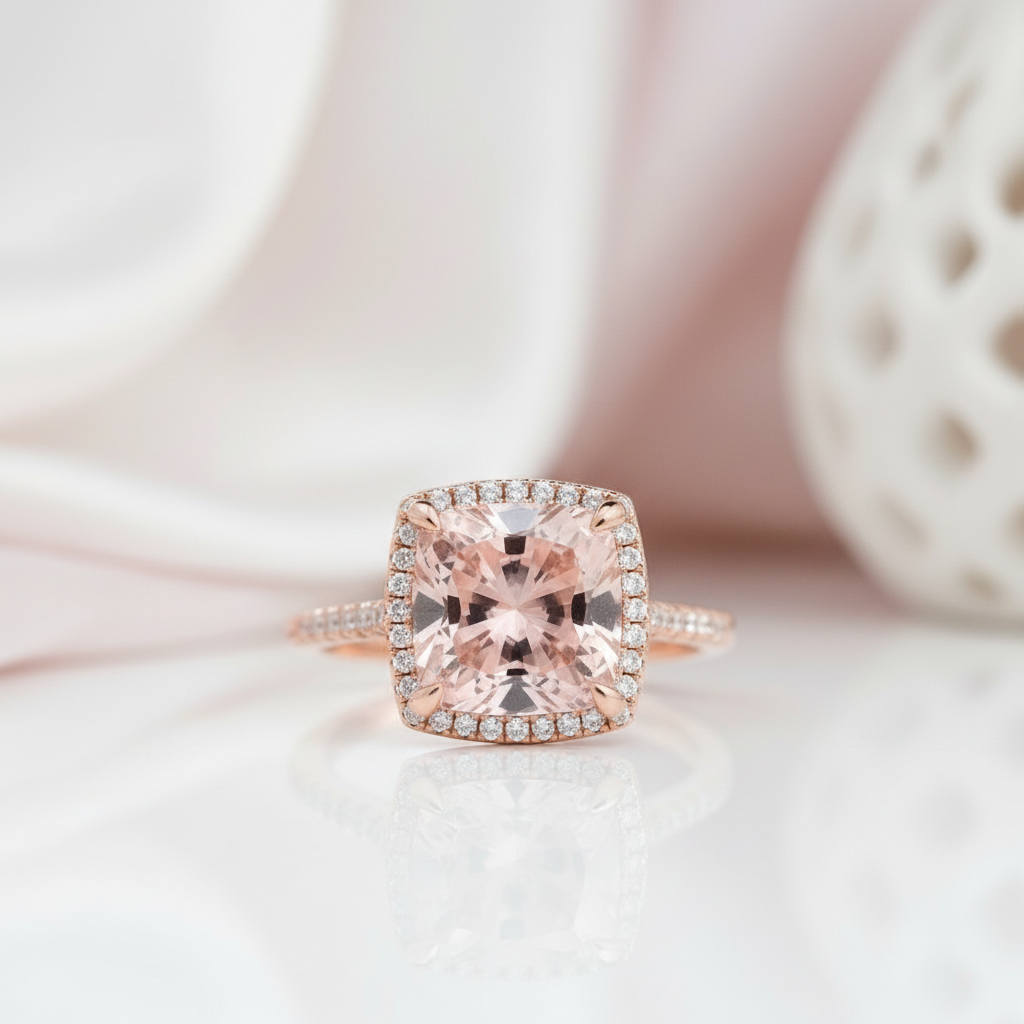 5.0ct Cushion Cut Diamond Pink Halo Engagement Ring-Black Diamonds New York