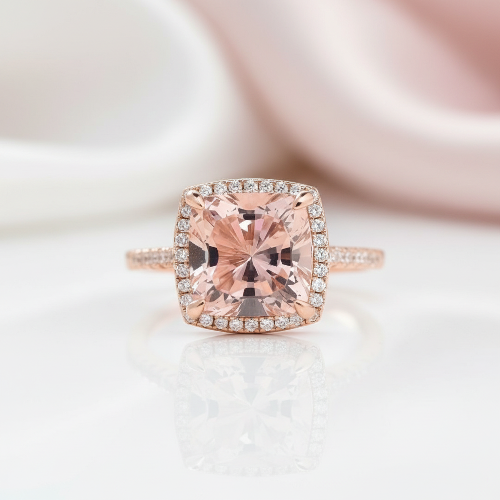 5.0ct Pink Cushion Cut Diamond Option Halo Engagement Ring-Black Diamonds New York