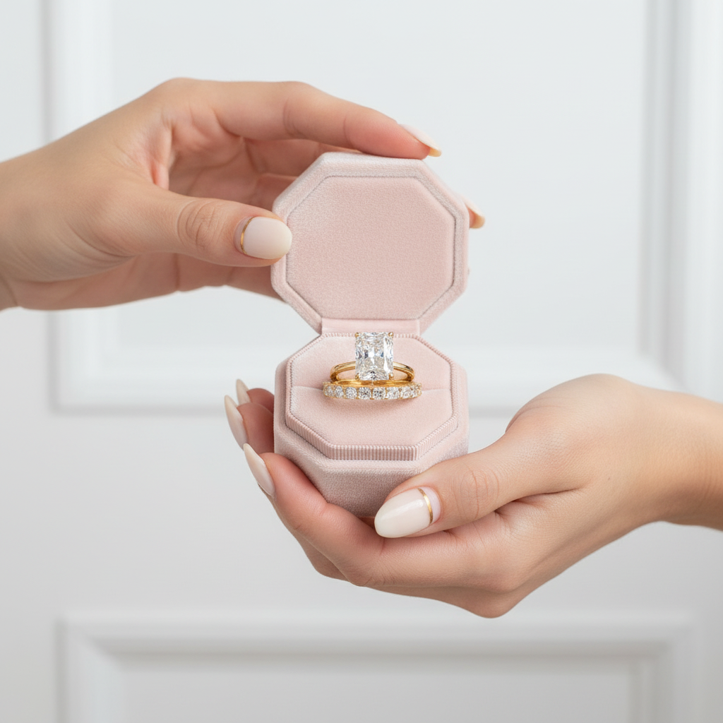 5.0CT Radiant Cut Yellow Gold Ring Set-Black Diamonds New York