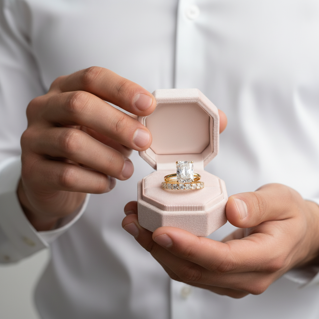 5.0CT Radiant Cut Yellow Gold Ring Set-Black Diamonds New York