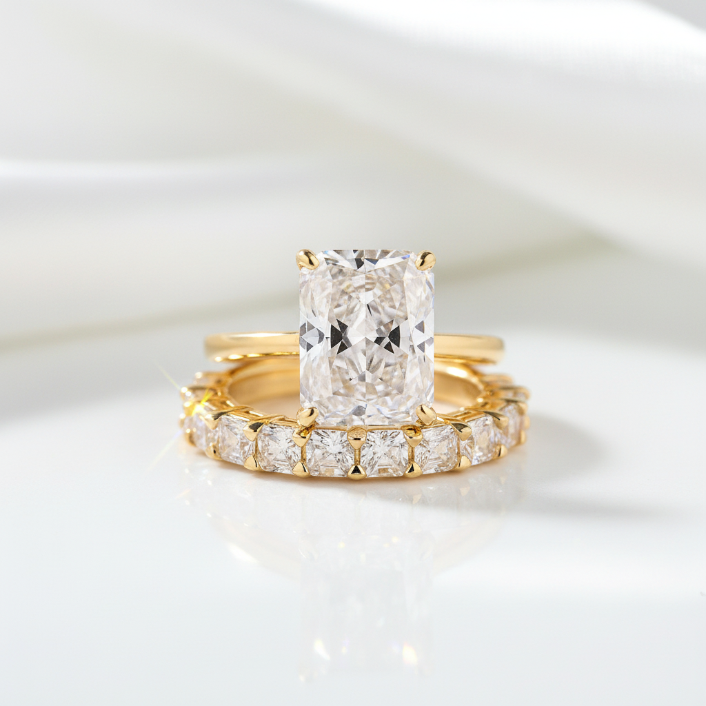 5.0CT Radiant Cut Yellow Gold Ring Set-Black Diamonds New York