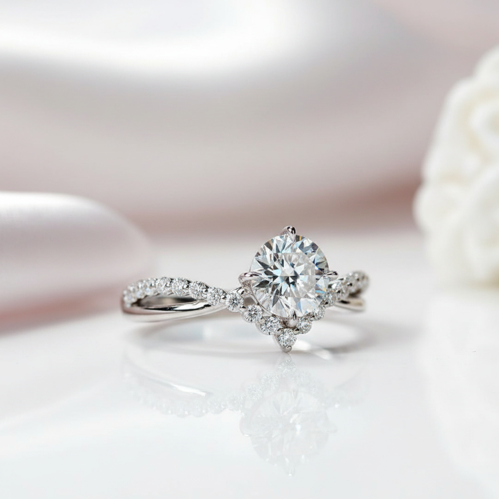 Classic 1.0 Ctw Diamond Option V-Shaped Engagement Ring-Black Diamonds New York