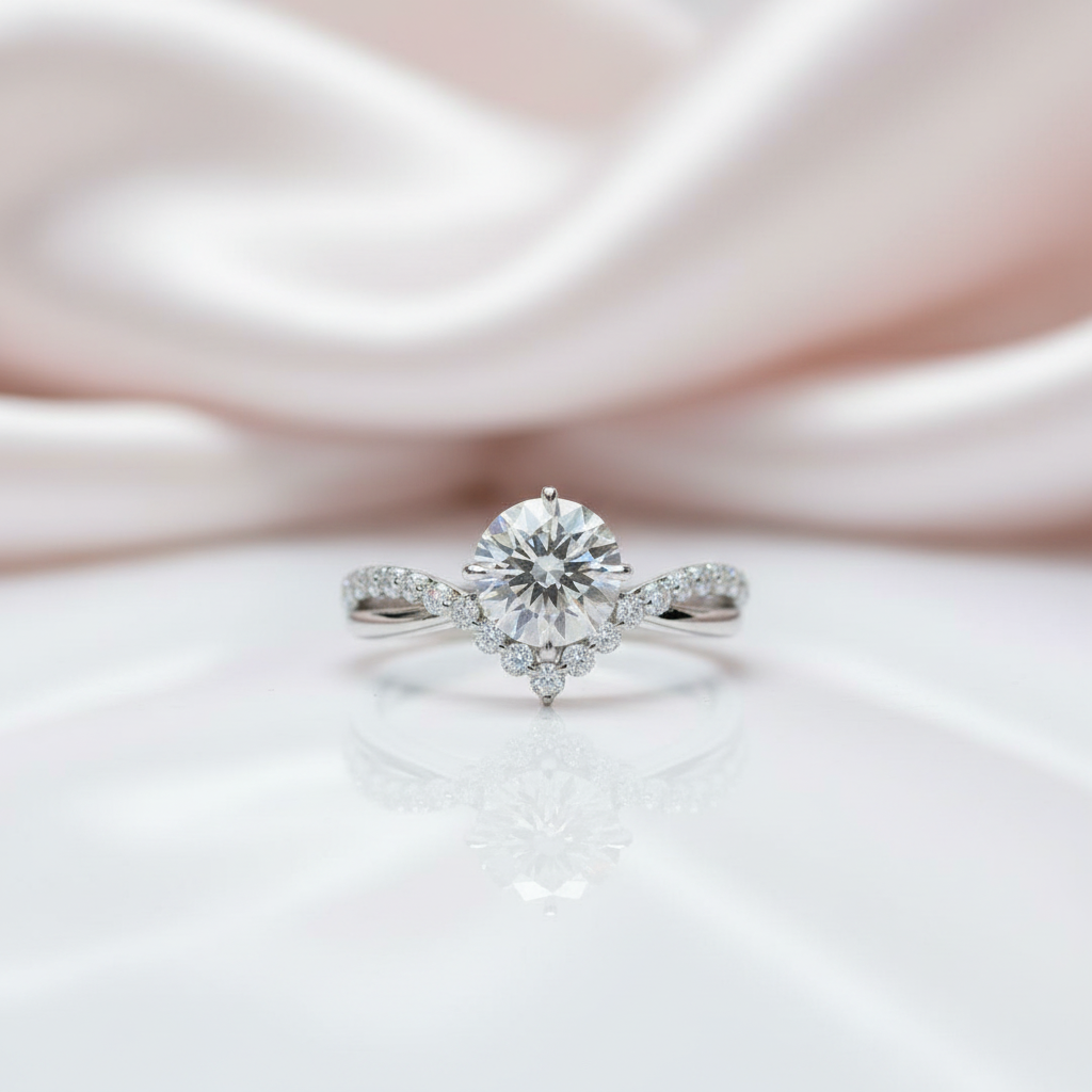Classic 1.0 Ctw Diamond Option V-Shaped Engagement Ring-Black Diamonds New York