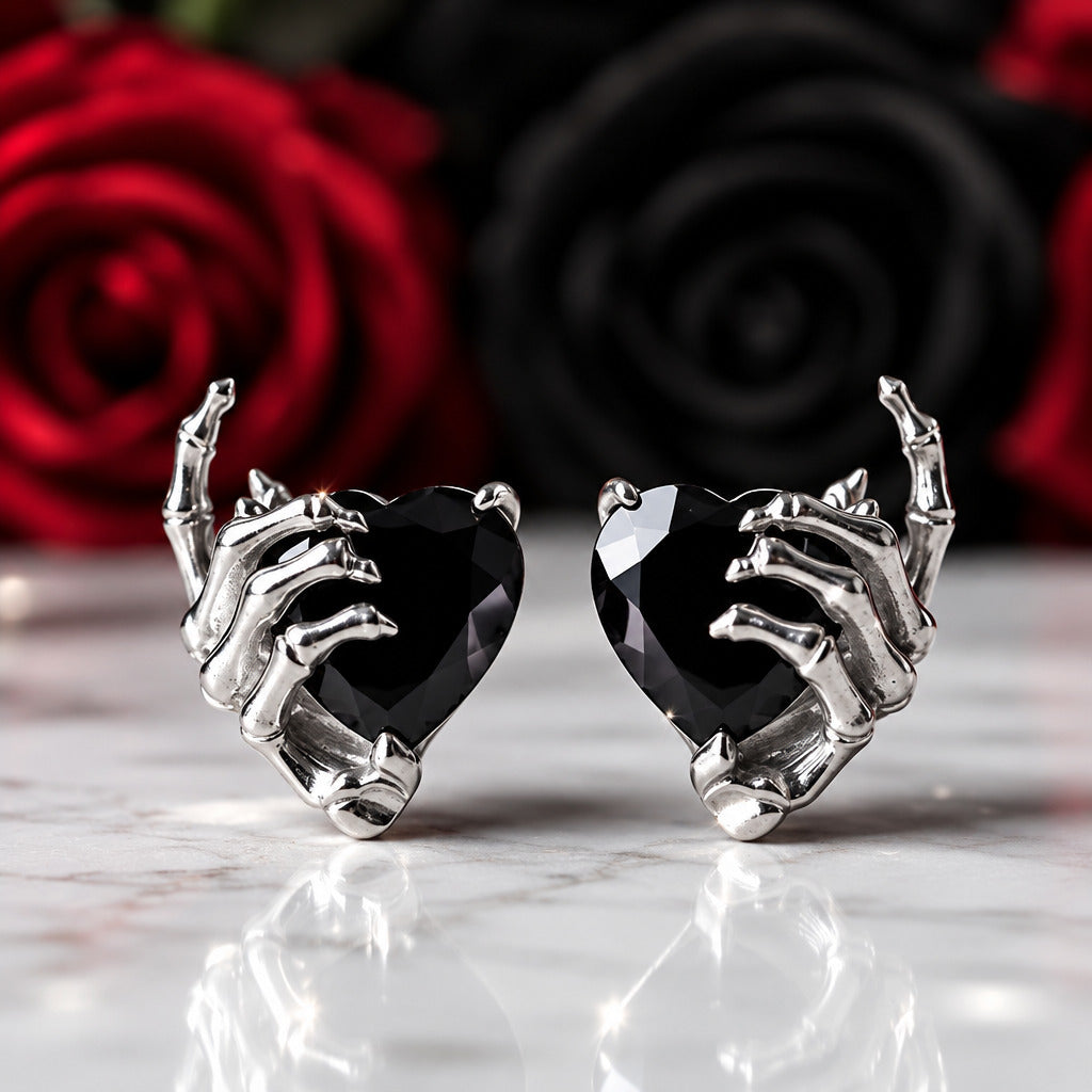 You’ve Got My Heart Forever Gothic Diamond Option Heart Earrings-Black Diamonds New York