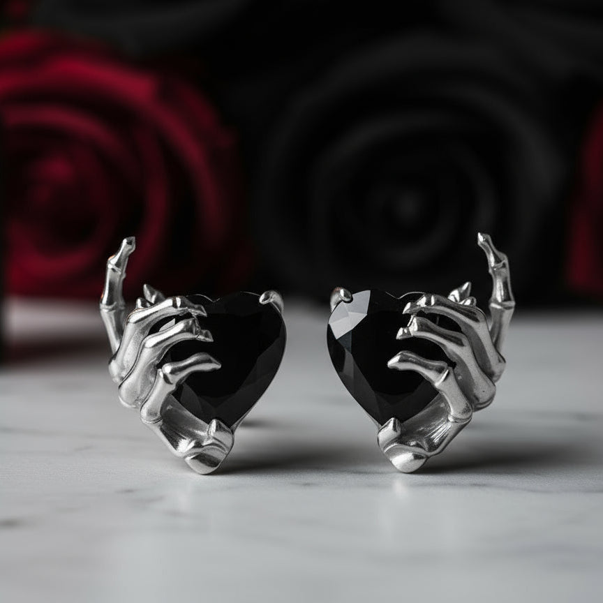 You’ve Got My Heart Forever Gothic Diamond Option Heart Earrings-Black Diamonds New York