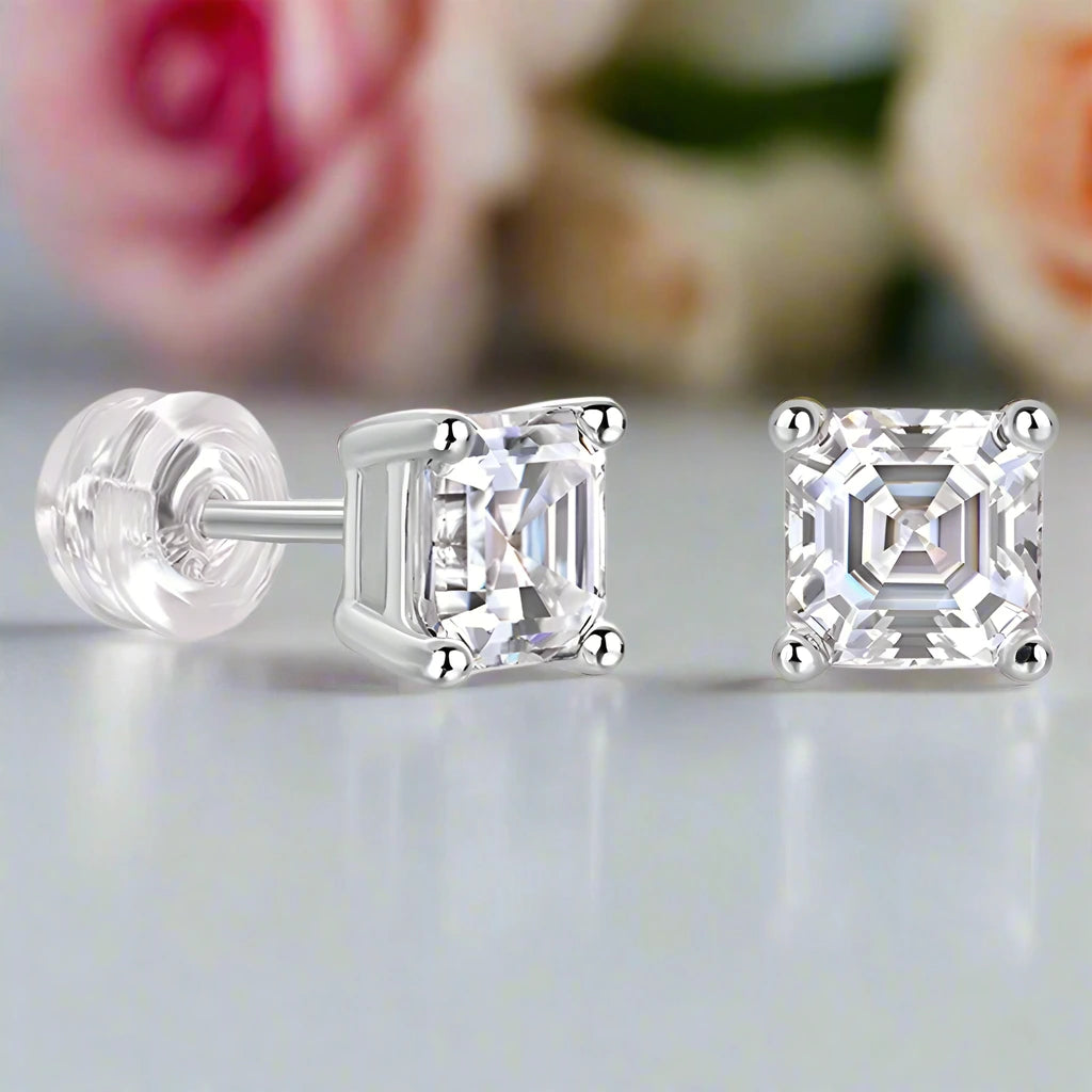 5.5mm Asscher Cut Diamond Stud Earrings-Black Diamonds New York