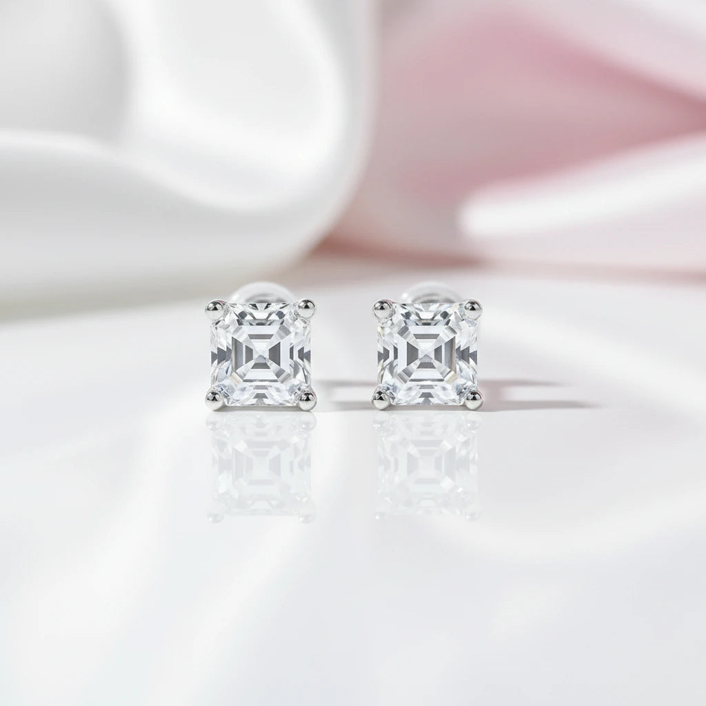 5.5mm Asscher Cut Diamond Option Stud Earrings-Black Diamonds New York
