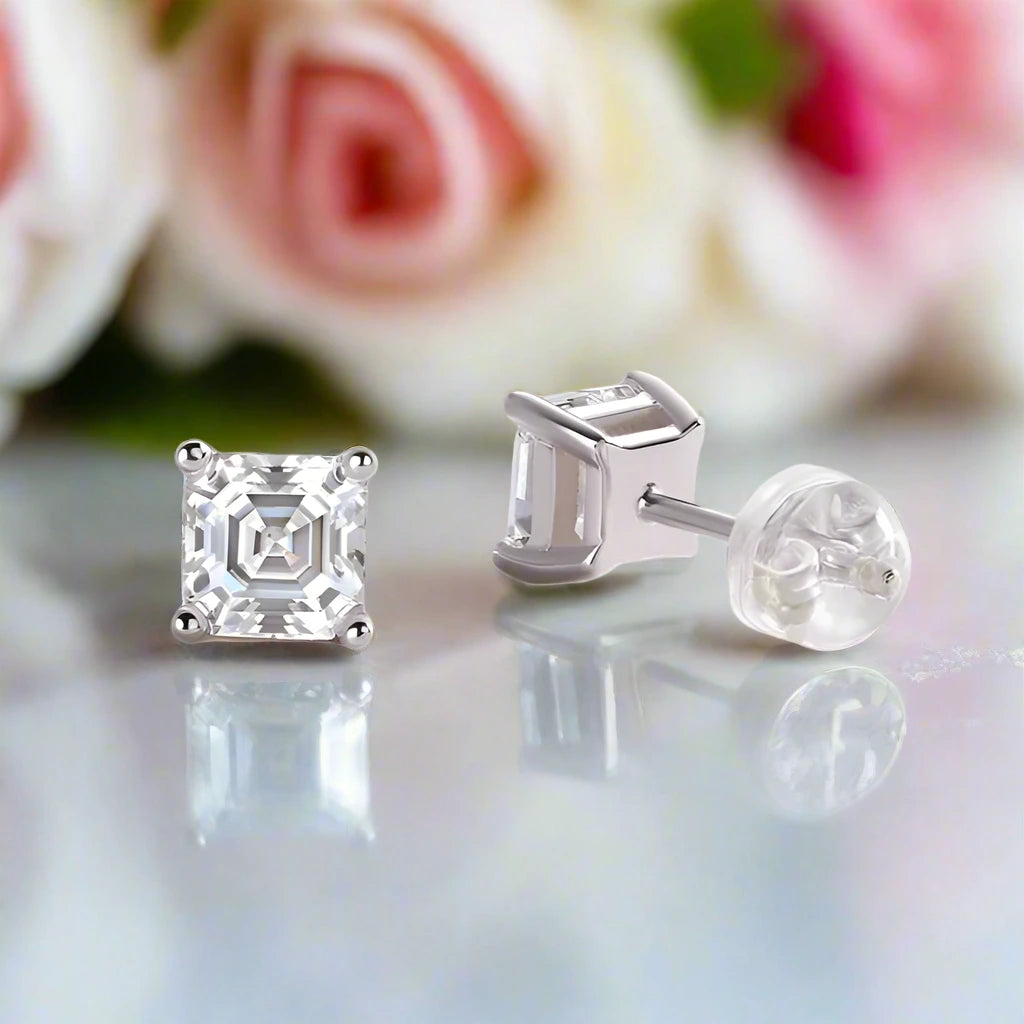 5.5mm Asscher Cut Diamond Stud Earrings-Black Diamonds New York