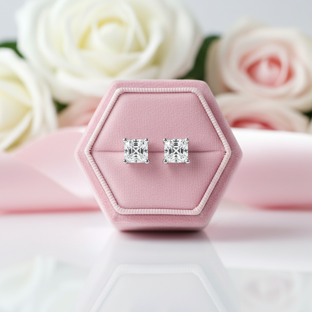 5.5mm Asscher Cut Diamond Option Stud Earrings-Black Diamonds New York