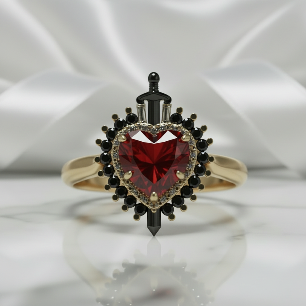 Against All Odds- Heart Shape Diamond Option Gothic Engagement Ring-Black Diamonds New York