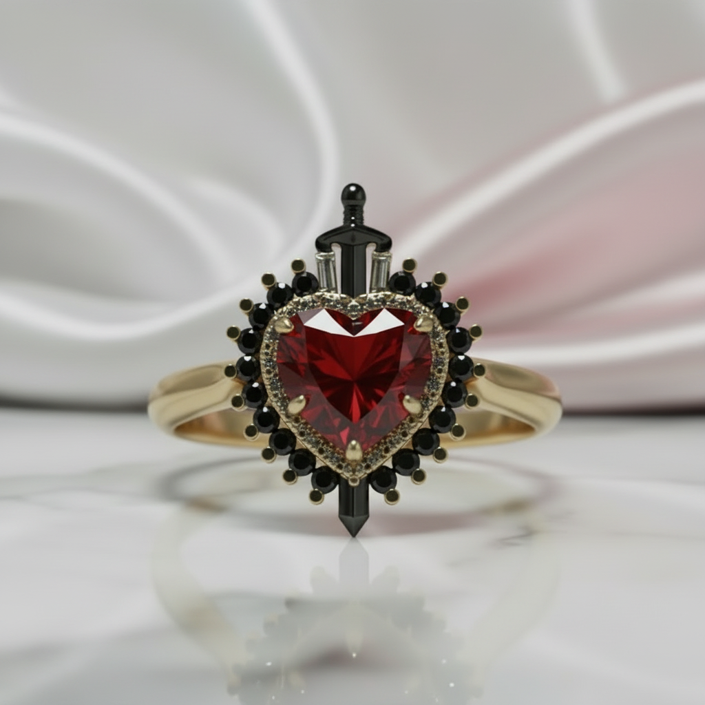 Against All Odds- Heart Shape Diamond Option Gothic Engagement Ring-Black Diamonds New York